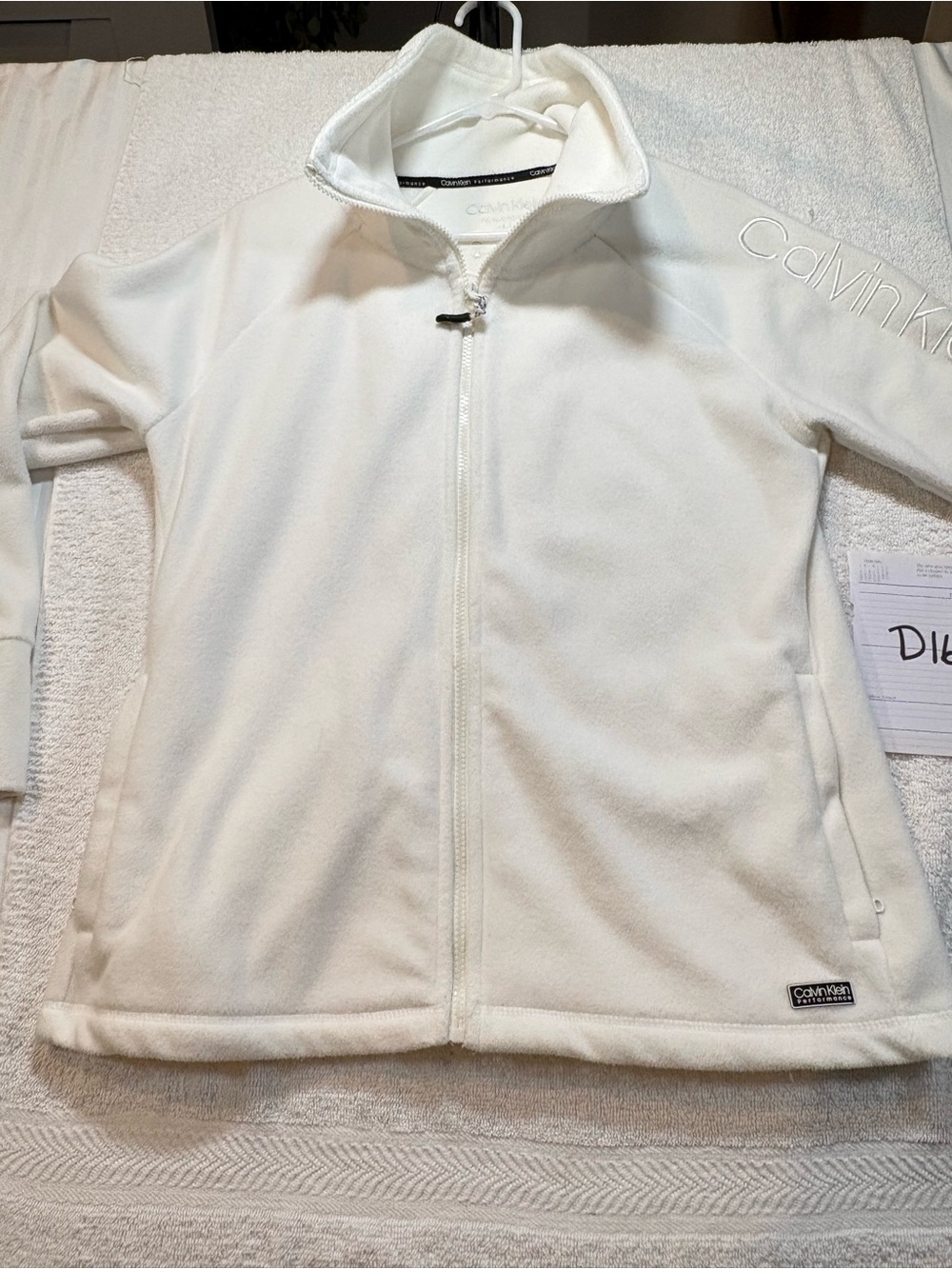 Calvin Klein Performance Womens Fleece Jacket Large White Full Zip Activewear